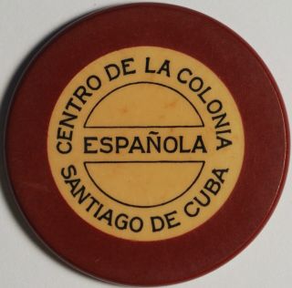 Centro De La Colonia Espanola Casino Chip Santiago De Cuba 6.  7gr.  38mm @ Rare