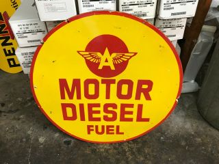 Old " Flying A Diesel Fuel " Large,  Double Sided Porcelain Dealer Sign (30 " Inch)