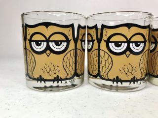 Vintage Mid Century Owl Low Ball Drinking Glasses Set of 4 Signed M Petti EUC 3