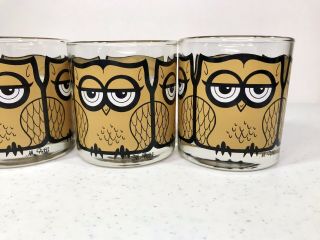 Vintage Mid Century Owl Low Ball Drinking Glasses Set of 4 Signed M Petti EUC 4