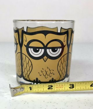 Vintage Mid Century Owl Low Ball Drinking Glasses Set of 4 Signed M Petti EUC 5