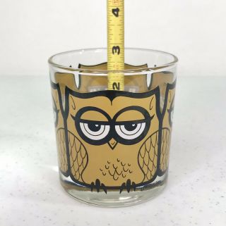 Vintage Mid Century Owl Low Ball Drinking Glasses Set of 4 Signed M Petti EUC 6