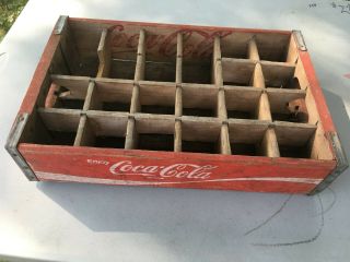 Vtg Wooden Wood Coca - Cola Coke Soda Crate 24 Pack Glass Bottles 1