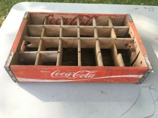 Vtg Wooden Wood Coca - Cola Coke Soda Crate 24 Pack Glass Bottles 1 2