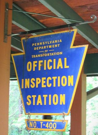 Pennsylvania Dept Of Transportation Official Inspection Station Sign W/bracket