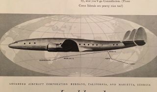 1952 Lockheed Aircraft Constellations Plane Cocos Islands Vintage Advertisement