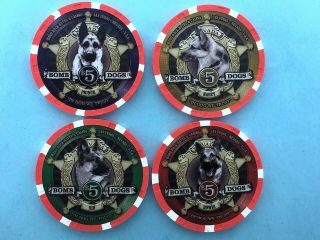 Hard Rock Bomb Dogs 4 - $5 Casino Chips - Mint/new