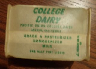 3 Vintage Dairy Milk cartons & cap Pacific Union College SDA School Angwin Ca. 5