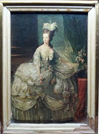 Antique Baroque Oil Painting On Wood Panel " Marie Antoinette Of Habsburg " 1700