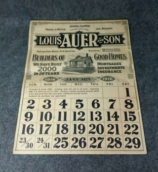 1916 Louis Auer & Son Advertising Calendar Home Builders Mortgages Milwaukee Wi