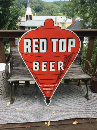Large Vintage Red Top Beer Double Sided Porcelain Sign 48”