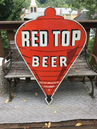 Large Vintage Red Top Beer DOUBLE Sided Porcelain Sign 48” 2