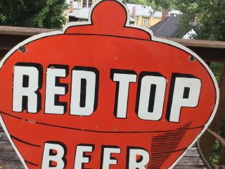 Large Vintage Red Top Beer DOUBLE Sided Porcelain Sign 48” 3