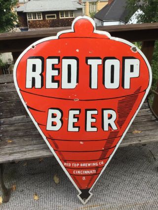 Large Vintage Red Top Beer DOUBLE Sided Porcelain Sign 48” 5