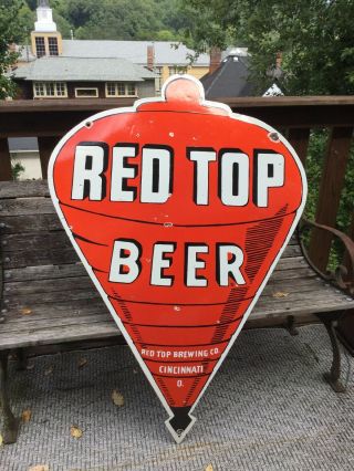 Large Vintage Red Top Beer DOUBLE Sided Porcelain Sign 48” 6