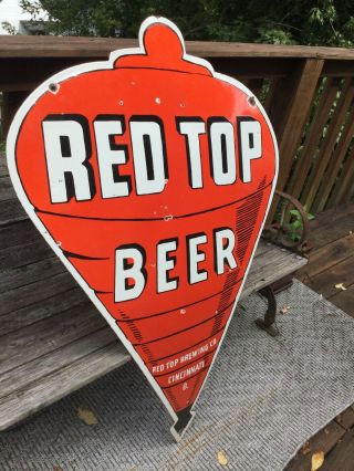 Large Vintage Red Top Beer DOUBLE Sided Porcelain Sign 48” 7