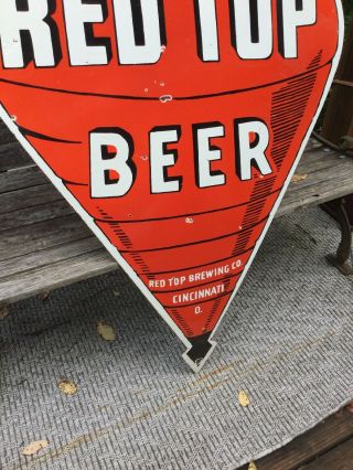 Large Vintage Red Top Beer DOUBLE Sided Porcelain Sign 48” 8