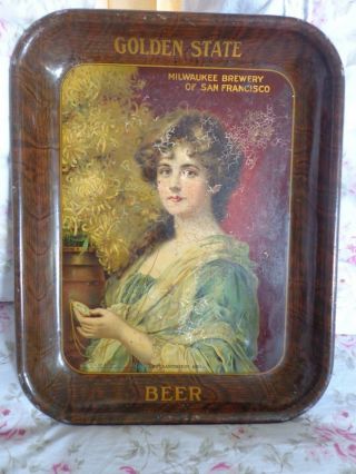 Vintage Golden State Milwaukee Brewery Of San Francisco Chrysanthemum Girl Tray