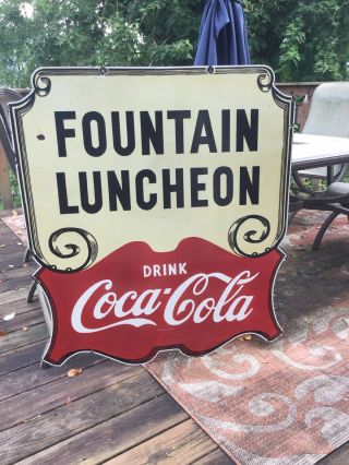 Large Old Coca - Cola Double Sided Porcelain Sign 2
