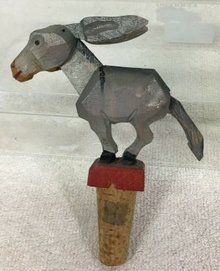 Hand Carved Donkey Cork Bottle Stopper Moves Throws Head Ears Back T24