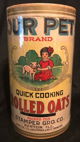 Vintage 1900s Our Pet Brand Rolled Oats Container 3lb Box Graphics