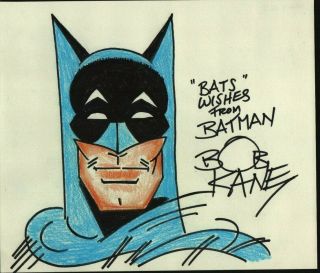 Bob Kane Hand Signed Autographed Batman Art W/coa