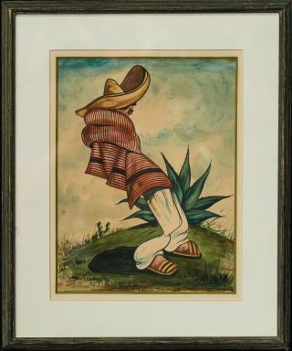 Diego Rivera (1886 - 1957) York/mexico Listed Artist Watercolor " Portrait "