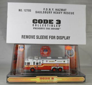Code 3 12705 " Fdny Hazmat " Saulsbury Heavy Rescue 6 3/4 " Mint/package/sleeve