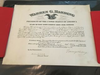 President Warren Harding hand signed Presidential appointment dated 10/02/1922 3