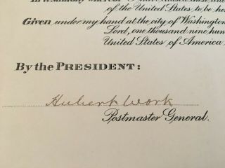 President Warren Harding hand signed Presidential appointment dated 10/02/1922 6