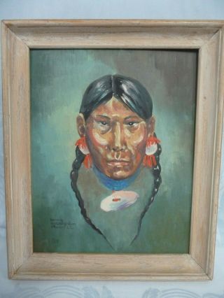 Vintage Nancy Mclaughlin Powell Native American Portrait,  Oil On Board
