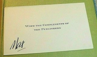 William Maxwell Evarts Perkins Signed " Compliments Of The Publisher " Card