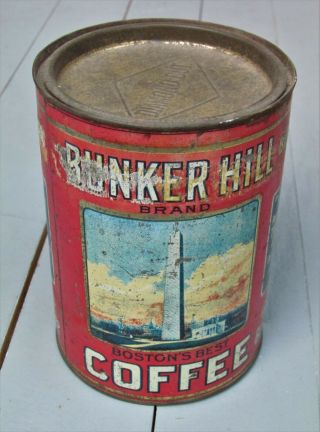 Antique Coffee Tin Bunker Hill 1 Pound Tin