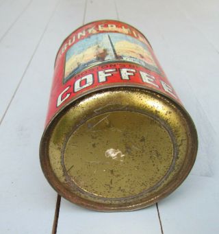 antique coffee tin BUNKER HILL 1 Pound tin 4