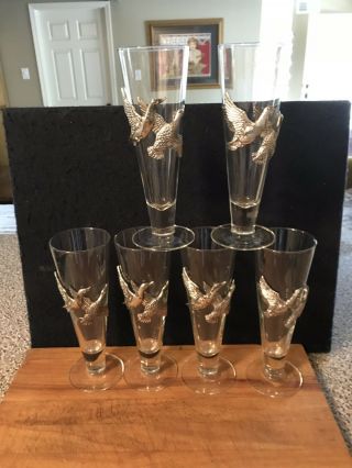Set Of 6 Arthur Court Ducks Mallards Geese Pilsner Beer Glasses