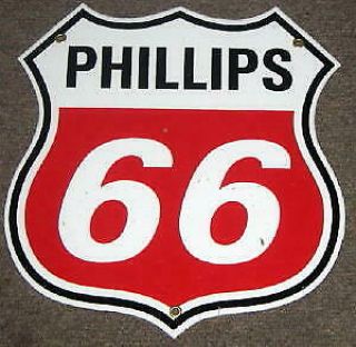 Phillips 66 Shield Blk/red Porcelain Metal Sign Nr