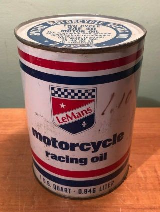Vtg Old Stock Lemans 2 Cycle Motorcycle Racing Oil In Tin Can - 1 Us Quart