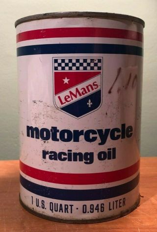 VTG OLD STOCK LeMans 2 CYCLE MOTORCYCLE RACING OIL IN TIN CAN - 1 US quart 2