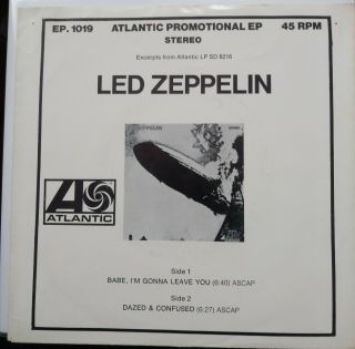 Led Zeppelin Dazed And Confused Atlantic Promo Ep Babe Im Gonna Leave You Sleeve