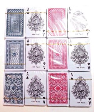 12 Dk Playing Cards Royal Brand Washable 100 Plastic Bridge Size,  Fee 1 Case