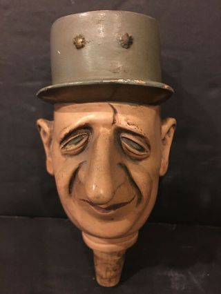 Vtg Achatit Germany Charles De Gaulle Figural Head Ceramic Cork Bottle Stopper