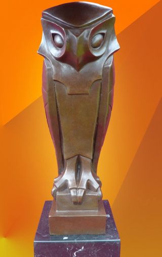 Cubist Stylised Large Bronze Owl Hot Cast Statue Art Deco Bird Figure Arts