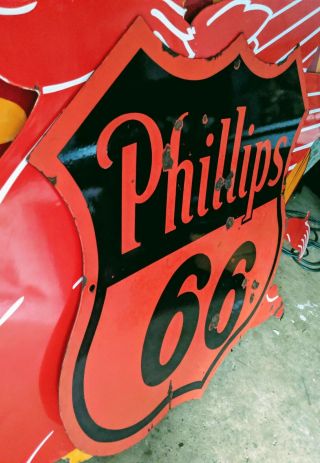 Vintage 1956 Double Sided Porcelain Phillips 66 sign 30 inch gas oil 7