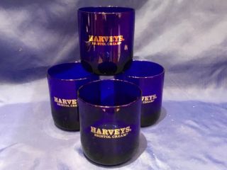 Harveys Bristol Cream Cobalt Blue & Gold Logo Glasses Set Four