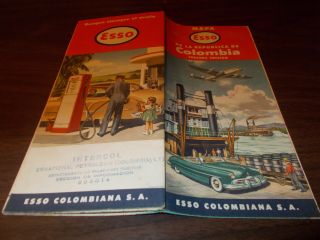 1952 Esso Colombia Vintage Road Map / Cover Art