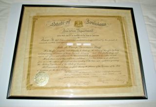 1949 Aid De Camp Appointment Signed By Governor Earl Long State Of Louisiana