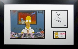 Homer Simpson Production Cel W/ Matt Groening Drawing Autograph Psa/dna