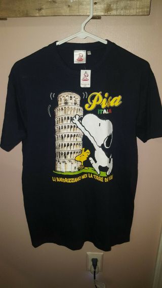 Nwt Peanuts Snoopy " La Raddrizziamo Noi La Torre Di Pisa " T - Shirt Sz L Italian
