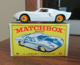 Vintage Lesney Matchbox Ford Gt Racer 41 In The Box.