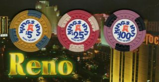 Reno Nevada Kings Inn Casino Chips 3 Different.  $5 - $25 - $100 Bonus